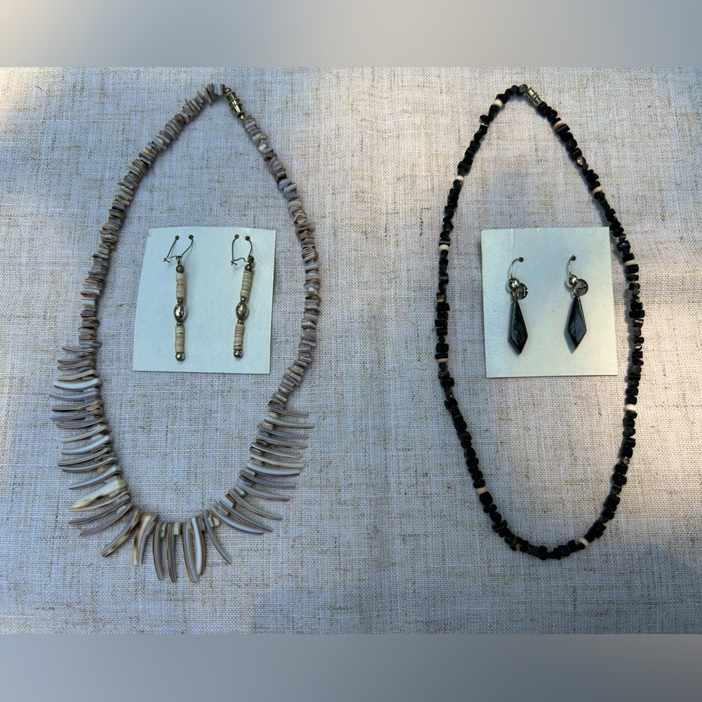 Beach themed lot, 2 chokers shell & black coral, with coordinating earrings